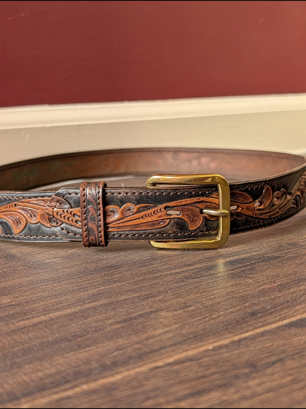 EL CORONADO by CHAMBERS VTG MiUSA Tooled Top Grain Leather Western Belt 34